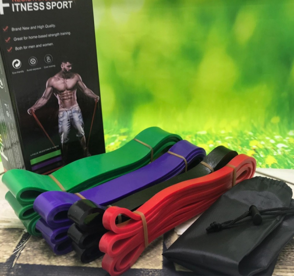 Набор эспандеров  (резиновых петель) 208 см. Fitness sport  для фитнеса, йоги, пилатеса (4 шт. с инструкцией)